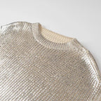 Women's Shimmering Oversized Knit Sweater with Cut-Out Shoulders Fashion Glam