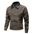 Men's Vintage-inspired Faux Leather Blouson Jacket with Contrast Collar Fashion Glam
