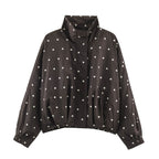 Women's Oversize Windbreaker with Dot Print, High Standing Collar and Elastic Hem Fashion Glam