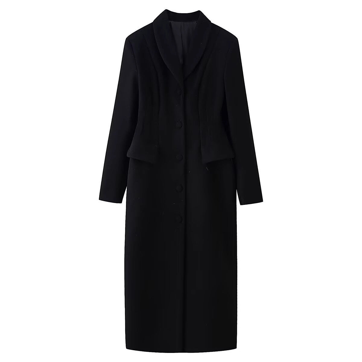 Women's tailored long coat with shawl collar and peplum waist Fashion Glam