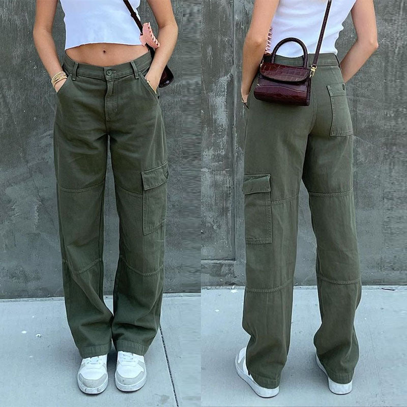 Ladies High-Waisted Relaxed Cargo Pants with Wide Leg and Knee Pleats Fashion Glam