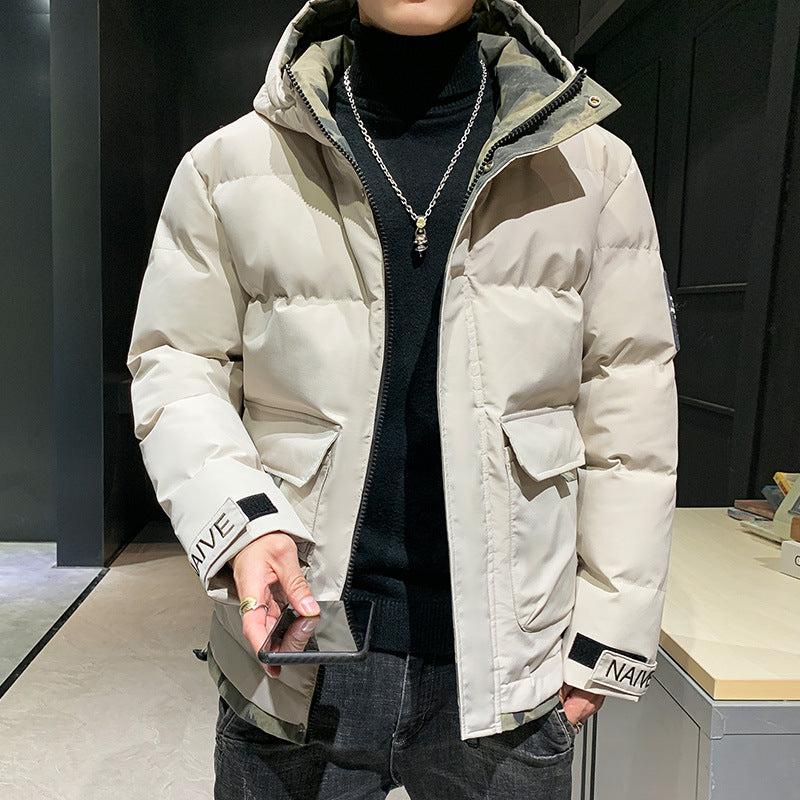 Men's quilted hooded jacket with flap pockets and adjustable Velcro cuffs Fashion Glam