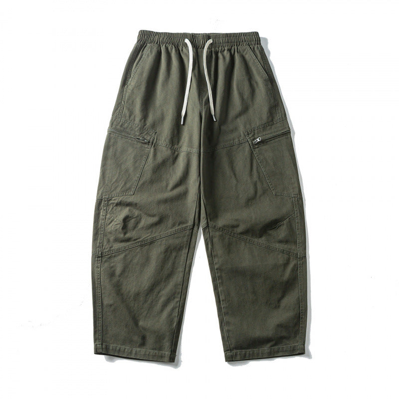 Unisex Wide-Cut Cargo Pants with Elastic Waistband, Drawstring and Utility Pockets Fashion Glam