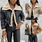 Women's aviator jacket in lambskin look with teddy lining and tailored biker silhouette Fashion Glam