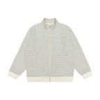 Unisex Striped Knit Zip Jacket with Stand-up Collar and Patch Pockets Fashion Glam