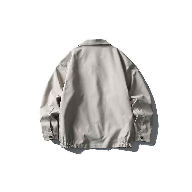 Men's Lightweight Boxy Zip Jacket with Shirt Collar and Angled Side Pockets Fashion Glam
