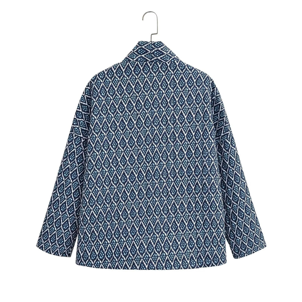 Women Quilted Kimono Overlay Jacket with Open Cut and Patch Pockets Fashion Glam