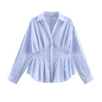 Women's tailored blouse shirt jacket with box pleats and concealed button placket Fashion Glam