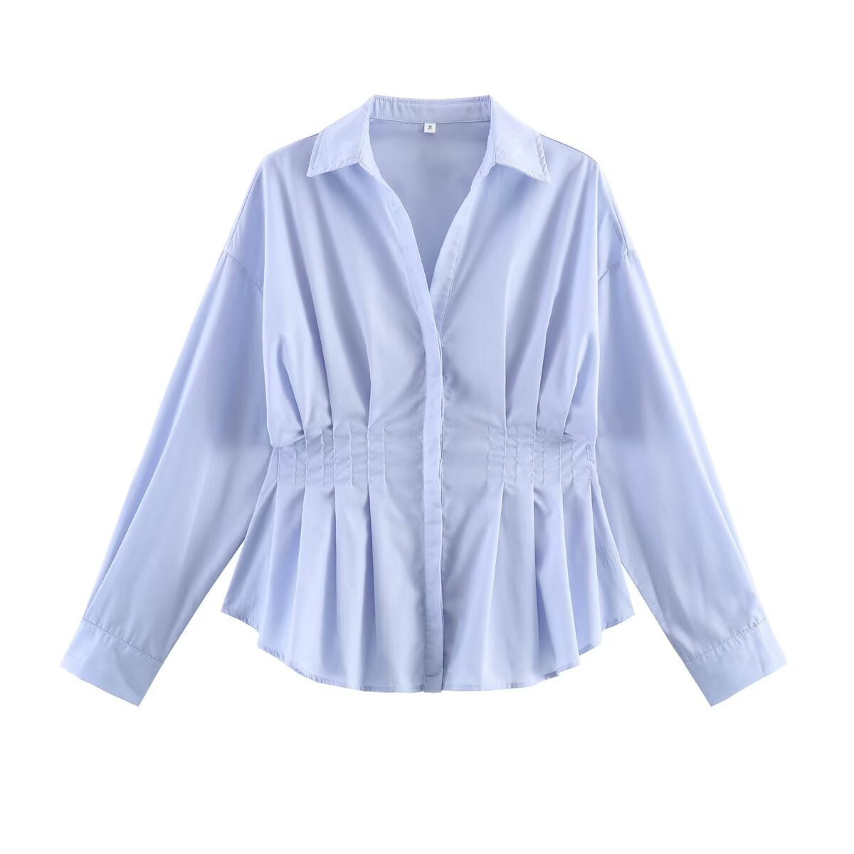 Women's tailored blouse shirt jacket with box pleats and concealed button placket Fashion Glam