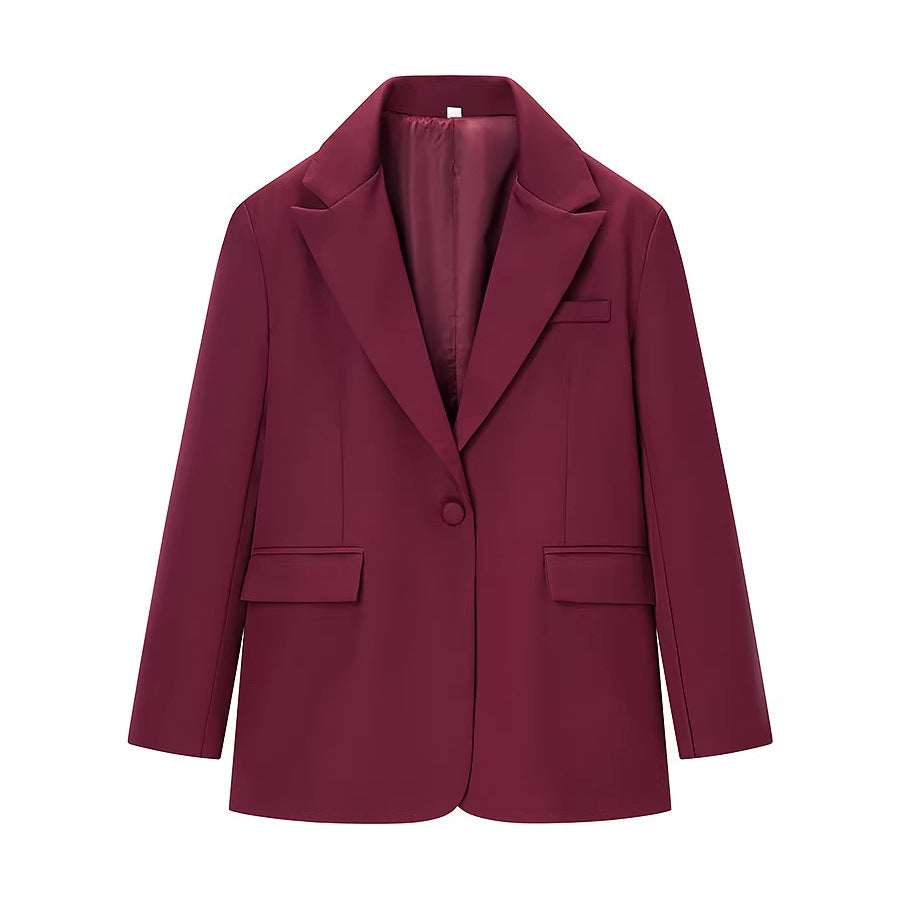 Women's Casual One-Button Blazer with Lapel Collar, Flap Pockets and Satin Lining Fashion Glam
