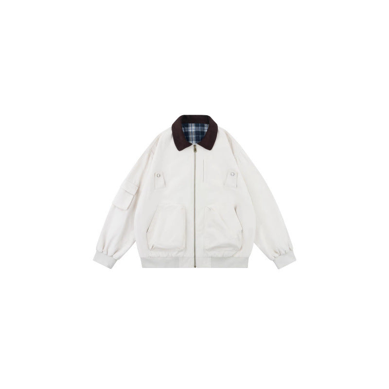 Unisex Oversized Blouson in Workwear style with cord collar and checked lined interior Fashion Glam