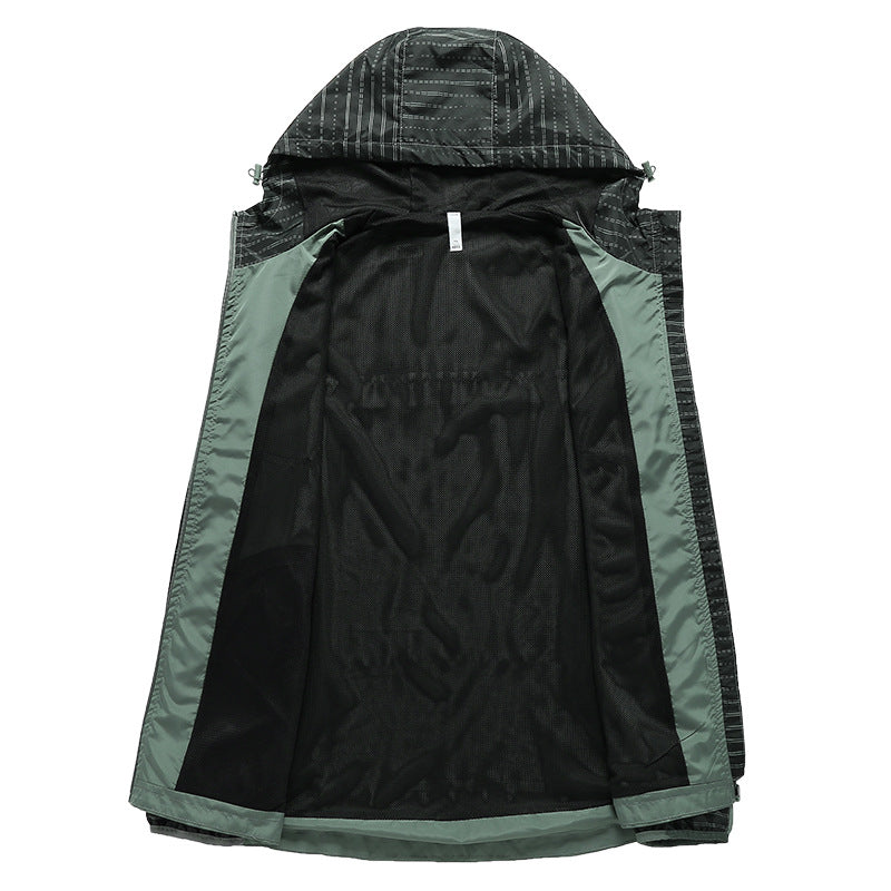 Men's Lightweight Reflective Hooded Windbreaker with Mesh Lining and Zipper Pockets Fashion Glam