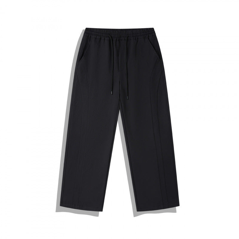 Unisex Wide Relaxed Pants with Elastic Waistband, Drawstring and Decorative Stitching Fashion Glam