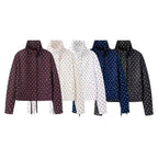 Women's Short Dotted Rain Jacket with Stand-Up Collar and Drawstring Fashion Glam