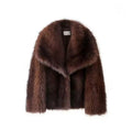 Women's Short Plush Faux Fur Bolero with Wide Shawl Collar and Soft High Pile Fashion Glam