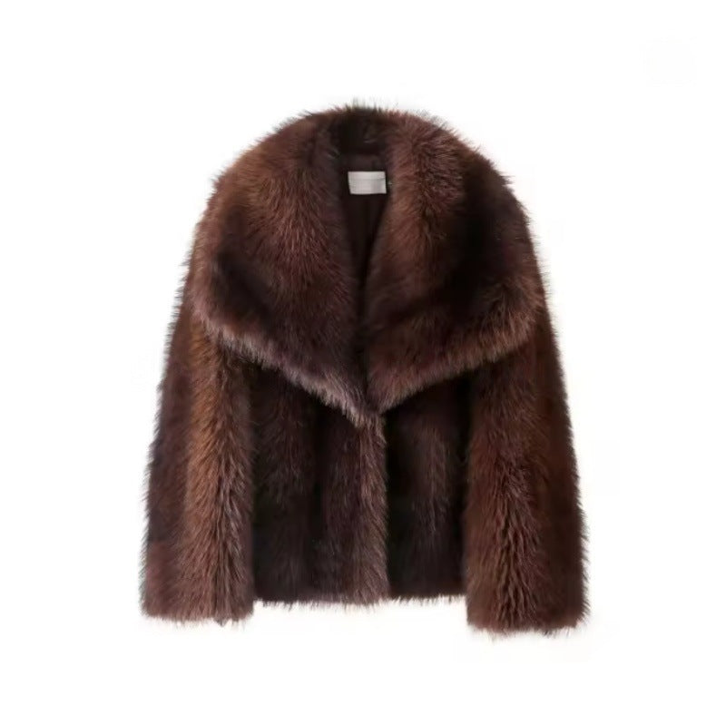 Women's Short Plush Faux Fur Bolero with Wide Shawl Collar and Soft High Pile Fashion Glam