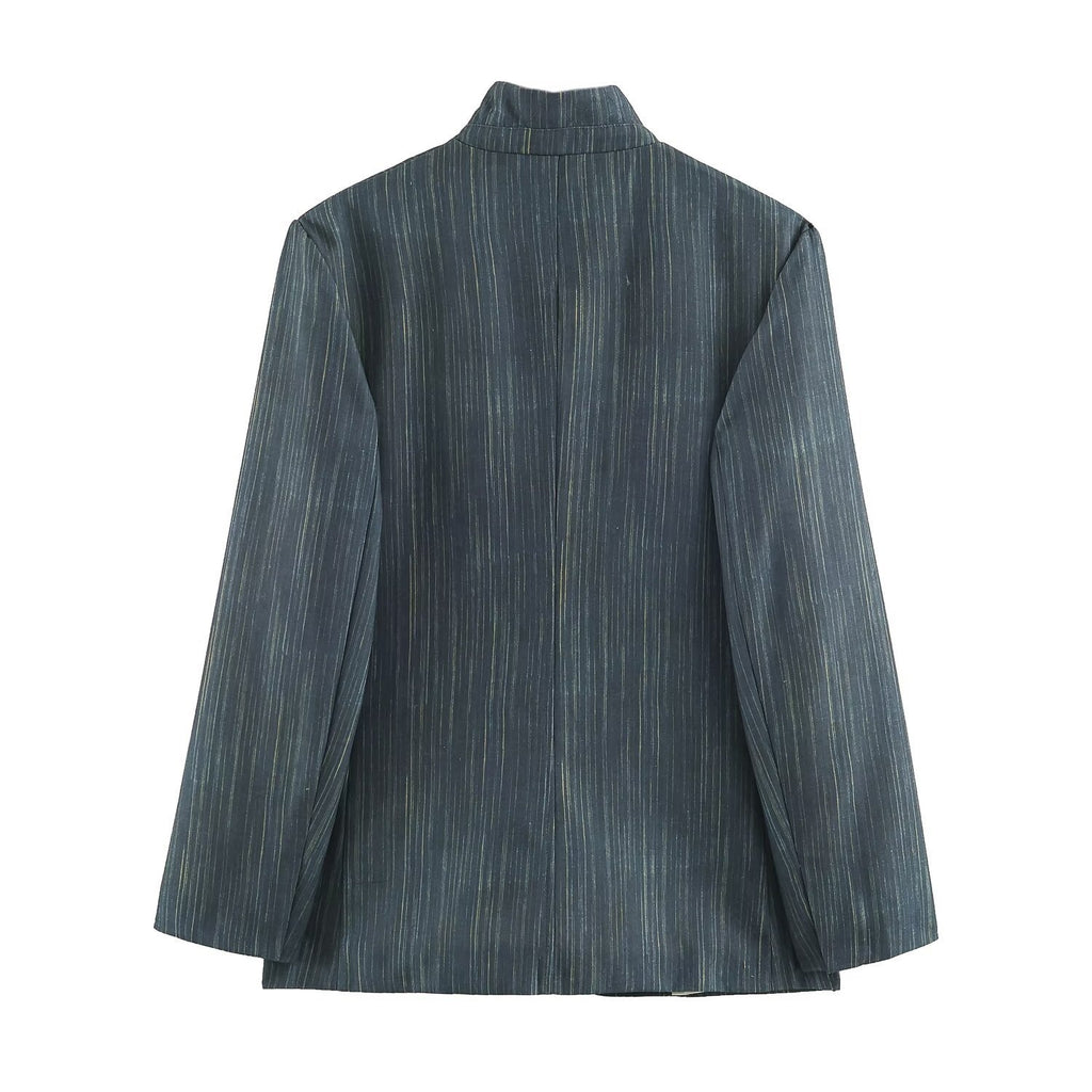 Women's Long Cut Blazer with Stand-up Collar and Patch Pockets Fashion Glam