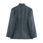Women's Long Cut Blazer with Stand-up Collar and Patch Pockets Fashion Glam