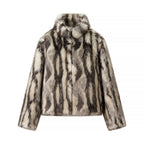 Women's short jacket in a faux fur mix with striped effect and stand-up collar Fashion Glam