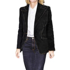 Women's tailored denim blazer jacket with lapel collar and contrasting stitching Fashion Glam