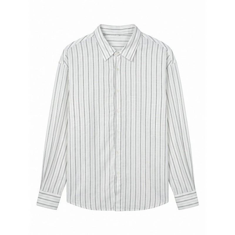Men's Long-Sleeved Relaxed-Fit Pinstripe Shirt made of Linen-Cotton Blend with Kent Collar Fashion Glam