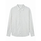 Men's Long-Sleeved Relaxed-Fit Pinstripe Shirt made of Linen-Cotton Blend with Kent Collar Fashion Glam