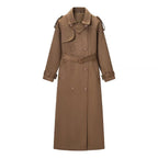 Women Longer tailored double-breasted wool blend trench coat with belt and shawl collar Fashion Glam