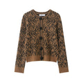 Women's Short Cardigan with Leopard Print and Pearl Flower Buttons Fashion Glam