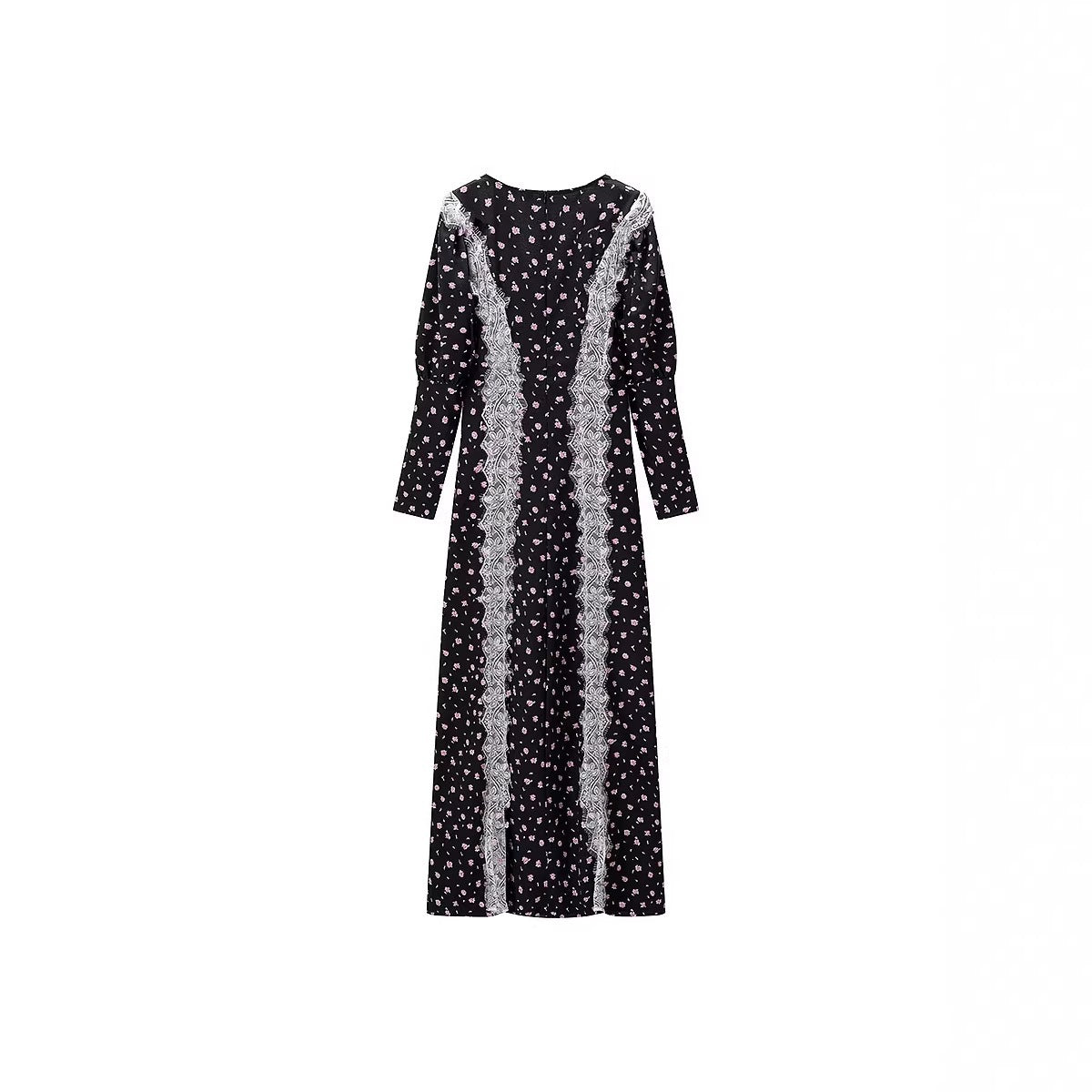 Women's maxi dress in boho style with vertical lace panels and loose U-neckline Fashion Glam