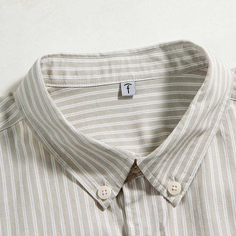 Men's Oversized Striped Shirt with Button Collar and Chest Pocket Fashion Glam