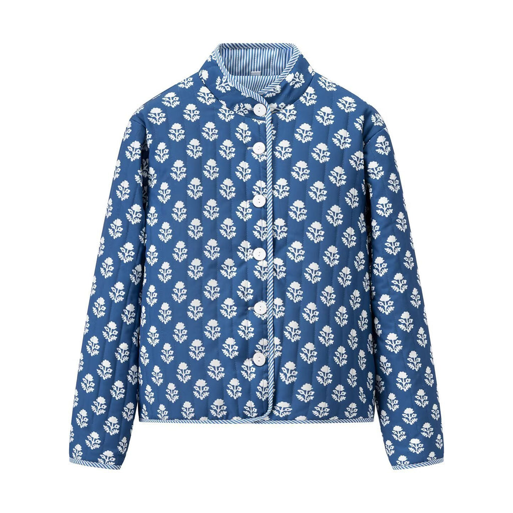 Women's Light Print Cotton Cardigan in Boxy Cut with Contrasting Cuffs Fashion Glam