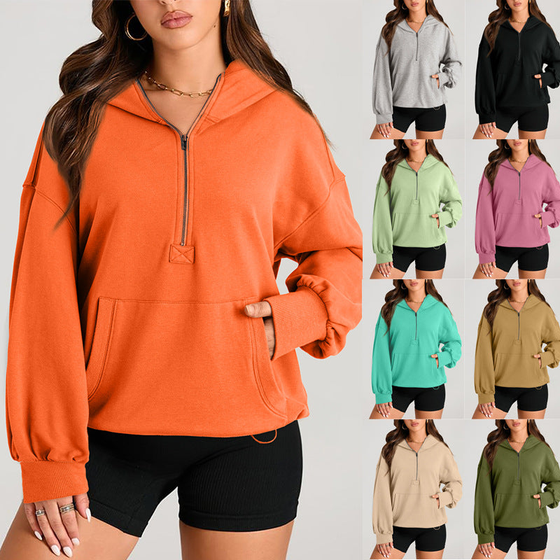 Women's Oversize Half-Zip Hoodie with Kangaroo Pocket Fashion Glam