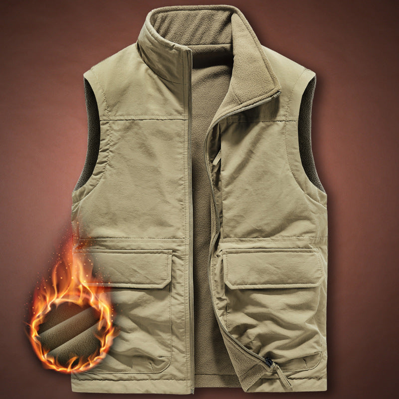 Men's Thermal Fleece Vest with windproof nylon outer layer, high stand collar, and multifunctional pockets Fashion Glam