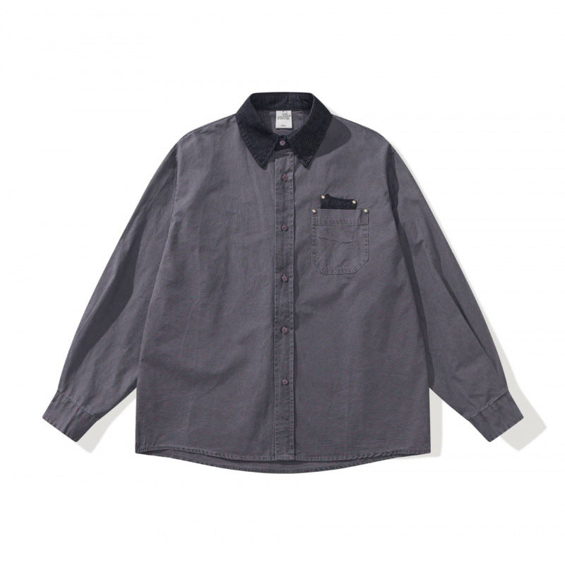 Men's Oversized Shirt Jacket with Cord Collar, Chest Pocket and Stud Detail Fashion Glam