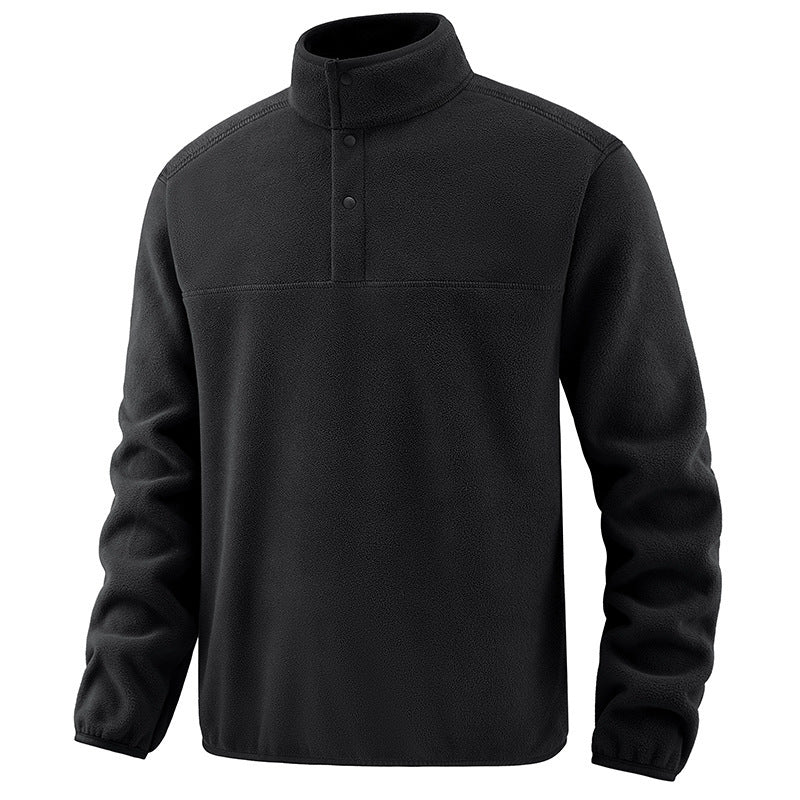 Men's Casual Thermal Fleece Sweater with Button Placket and Elastic Cuffs Fashion Glam