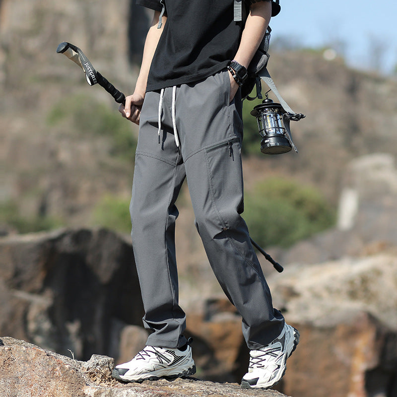 Men's Technical Trekking Pants with Zipper Pockets and Drawstring Waist Fashion Glam