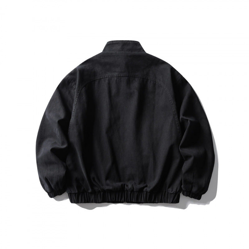 Unisex Boxy Zip Blouson Jacket made of Canvas with Stand-Up Collar, Asymmetrical Zipper Pockets and Elastic Hem Fashion Glam