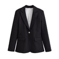Women's Longer Tailored Single-Button Blazer with Narrow Lapels and Flap Pockets Fashion Glam