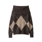 Women's Oversized Knit Sweater with Turtleneck and Diamond Pattern Fashion Glam