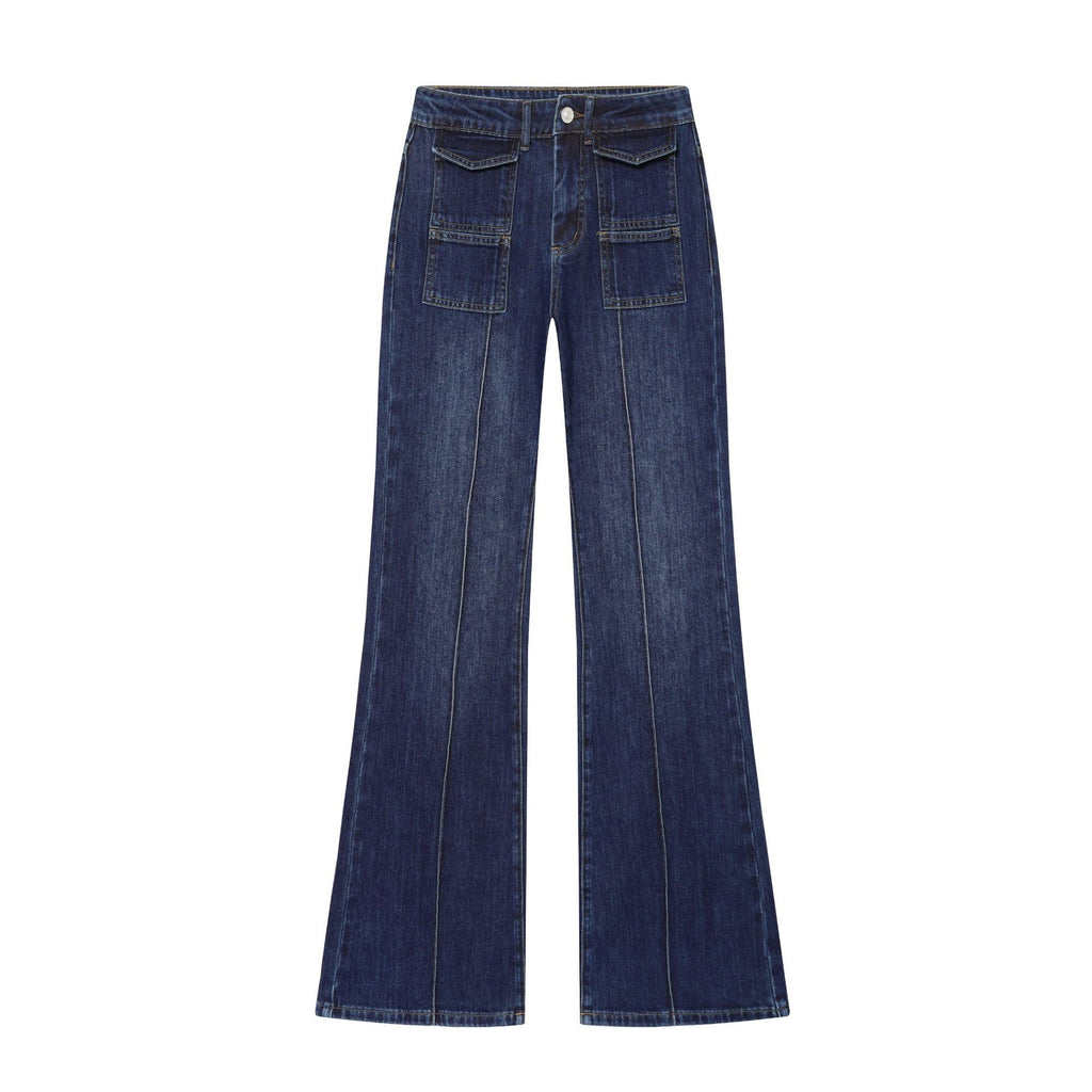 Women's wide high-waist jeans with patch pockets and crease Fashion Glam