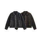 Men's short jacket made of teddy fleece with shirt collar, zipper, and elastic hem Fashion Glam