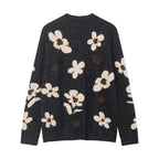 Women's Short Cardigan with Leopard Print and Pearl Flower Buttons Fashion Glam