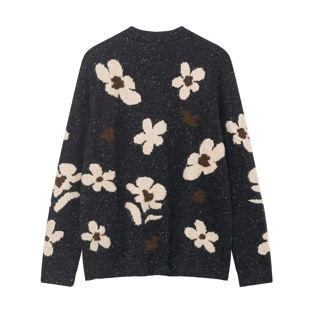 Women's Short Cardigan with Leopard Print and Pearl Flower Buttons Fashion Glam