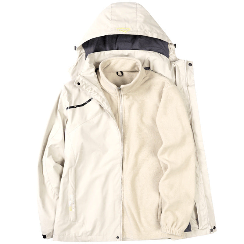 Men's two-layer waterproof outdoor jacket with fleece collar and hood Fashion Glam