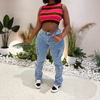 Ladies Cargo Denim Jeans with High Waist, Slim Fit Hips and Patch Utility Pockets Fashion Glam