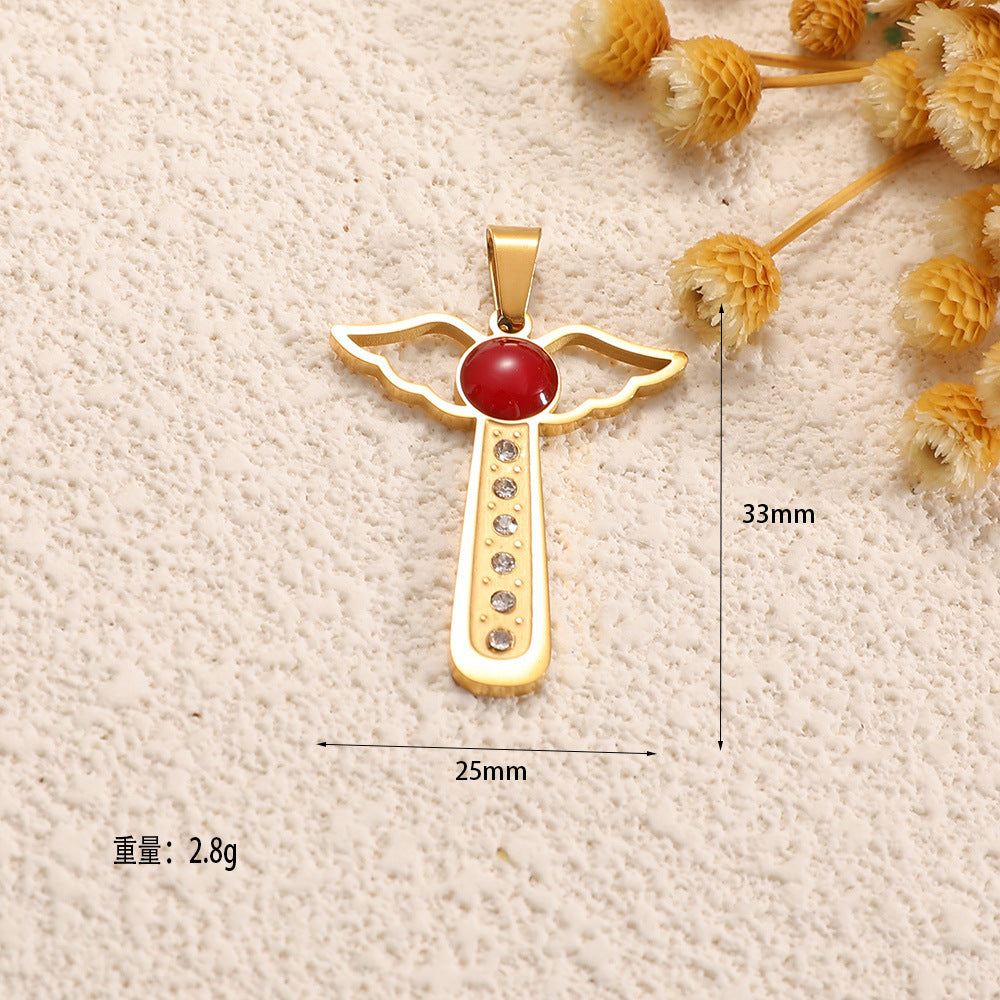 Ladies cross pendant with heart-shaped design and sparkling accents Fashion Glam