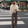 Ladies short bouclé faux fur jacket with voluminous long pile and boxy silhouette Fashion Glam