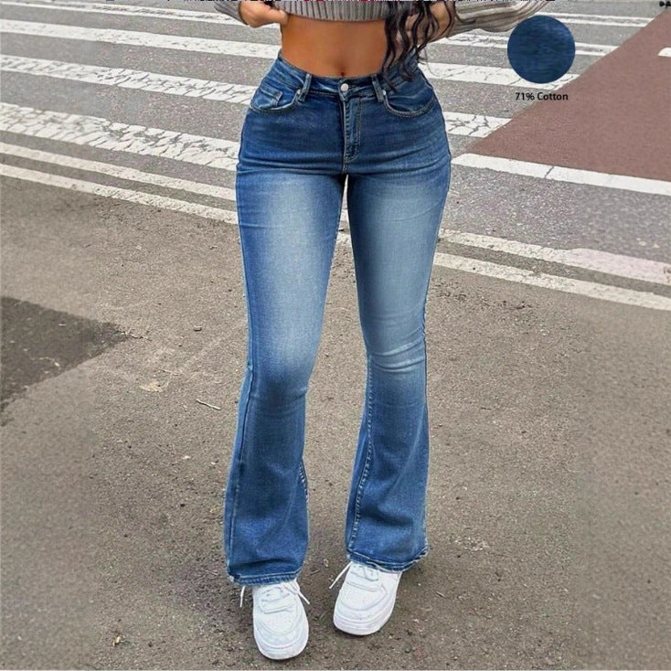 Women's High-Waisted Bootcut Jeans with Shaping Waistband and Slight Flare Fashion Glam