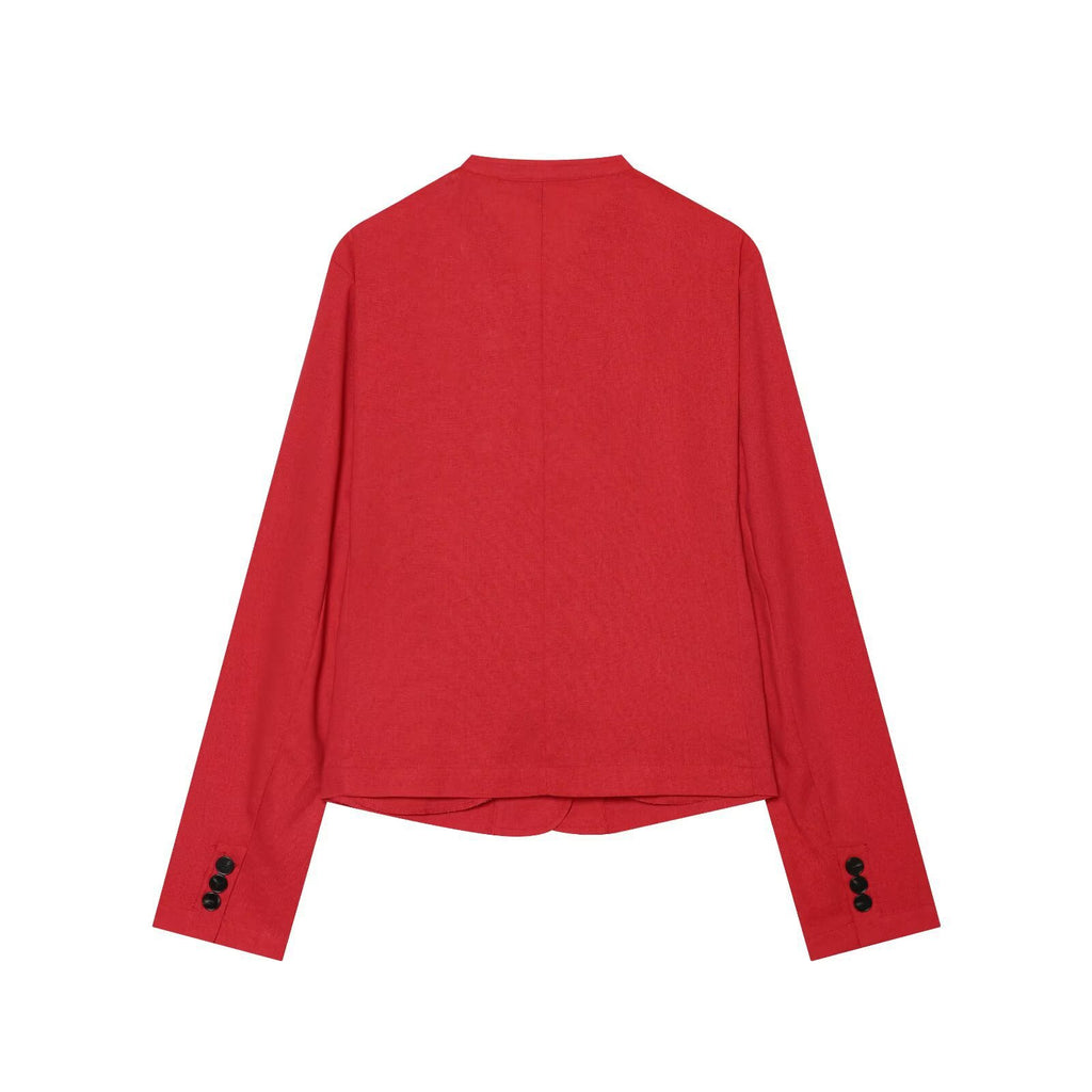 Women’s short blazer with stand collar, tailored silhouette and button closure Fashion Glam
