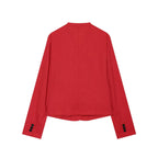 Women’s short blazer with stand collar, tailored silhouette and button closure Fashion Glam